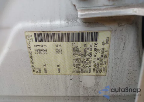 2014 Nissan Maxima 3.5 Sv из США, поврежденный, VIN 1N4AA5AP3EC450876